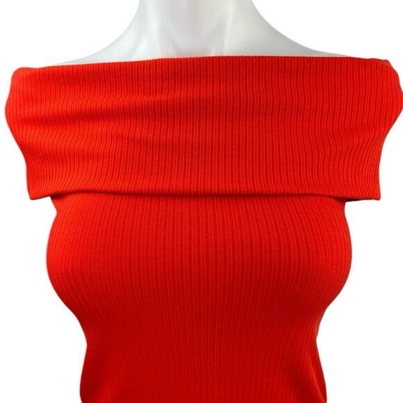A New Day Red Ribbed Stretch Knit Short Sleeve Off the Shoulder Top Blouse XS - Picture 6 of 8